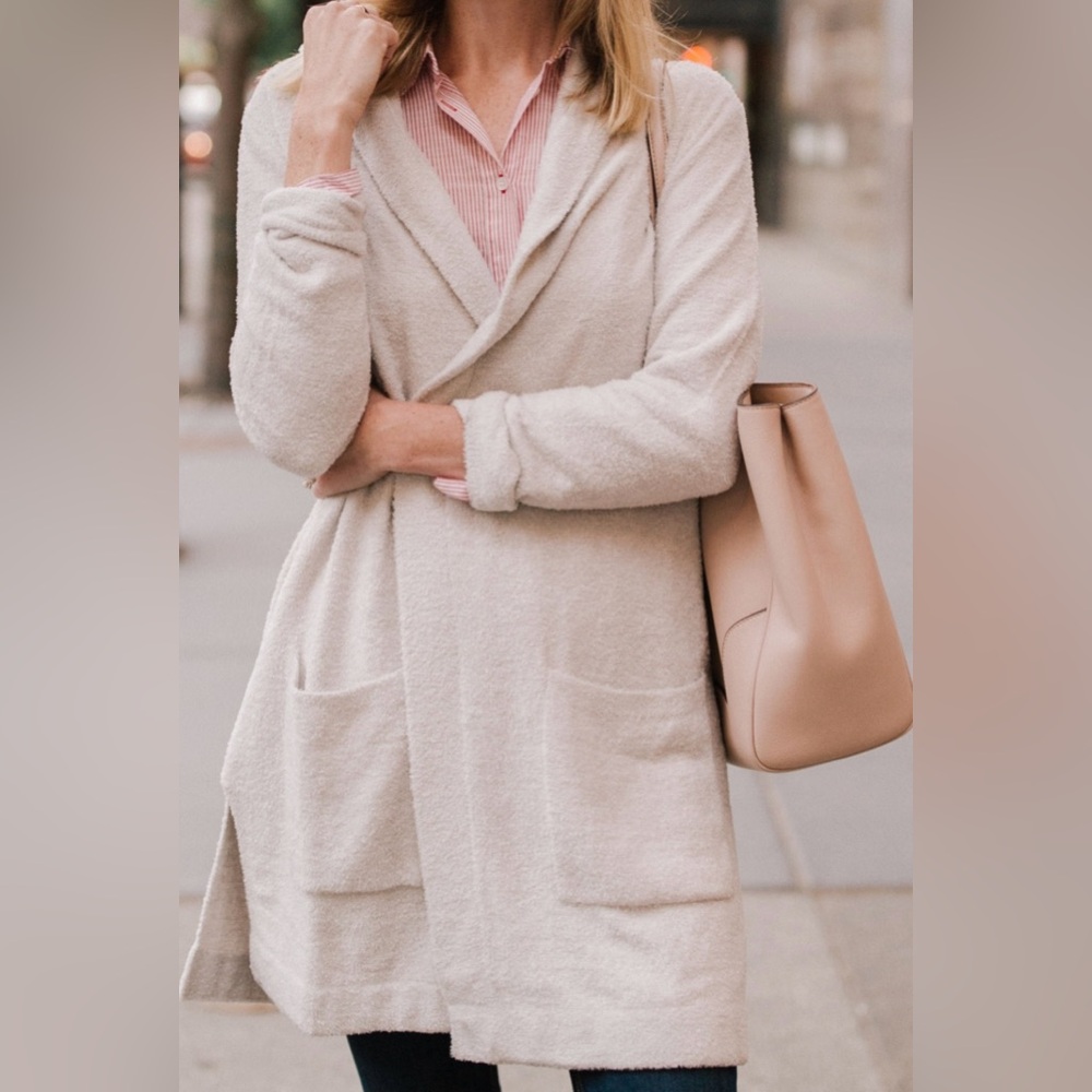 Barefoot Dreams CozyChic Lite Coastal Hooded Cardigan In Sand Size L/XL